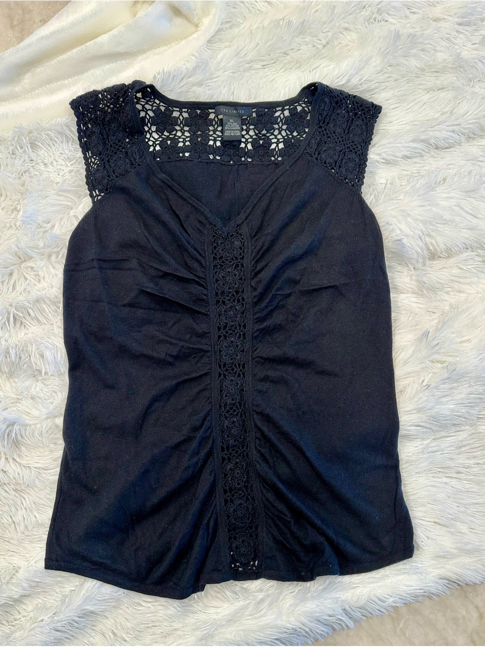 🖤✨The Limited Black Crochet Detail Ruched Front Tank Top XL